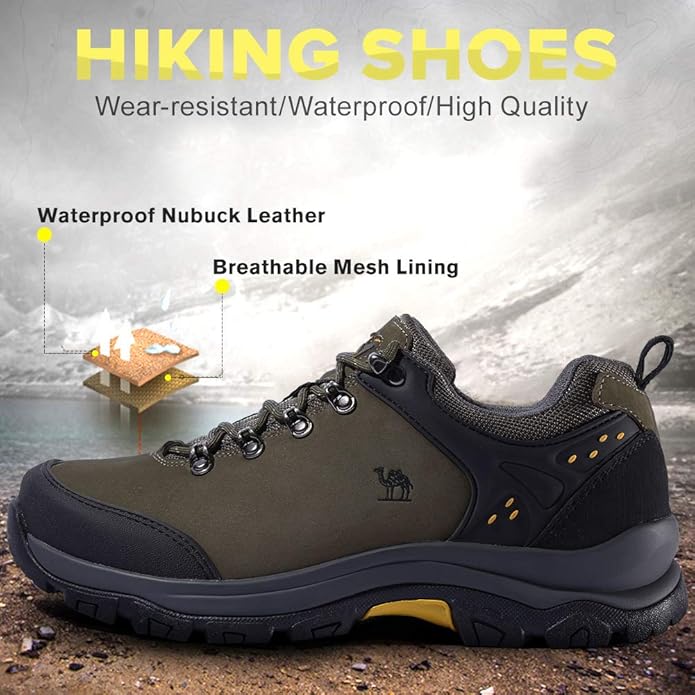 CAMEL CROWN Hiking Shoes Men Trekking Shoe Low Top Outdoor Walking Waterproof Leather Trail Sneakers