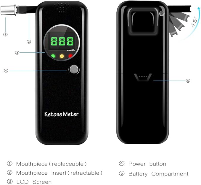 Ketosis Breath Meter, Professional Keto Tester Digital Display Breathalyzer for Anyone Health with 10pcs Mouthpieces(mmol/L)