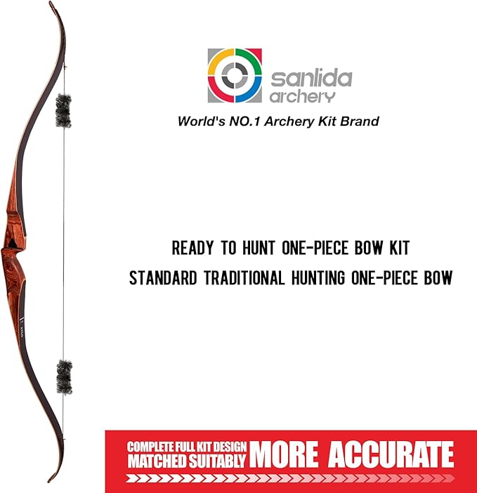 Sanlida Archery 60" Royal X8 One-Piece Bow Traditional Wooden Hunting Longbow Handmade Hunting Bow and Arrows Kit for Adults & Traditional Archers, RH Only