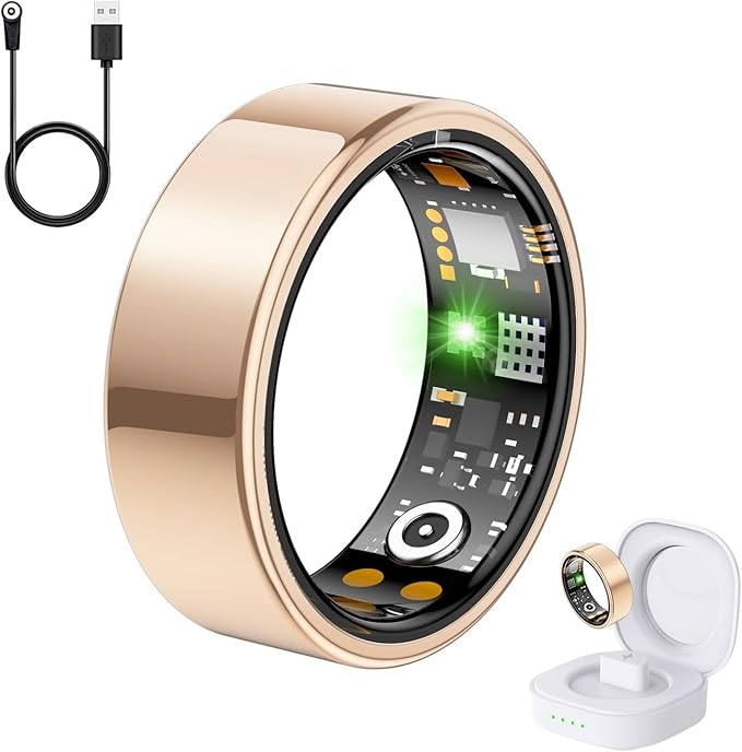 Health Tracker Ring, Smart Health Ring for Women Men with Heart Rate, Blood Oxygen, Sleep Monitor, Steps,Calories, No Subscription Fee, IP68 Waterproof Smart Ring for iPhone & Android (Rose Gold, 8#)