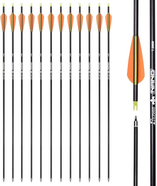 Carbon Arrow Hunting Arrows with 100 Grain Removable Tips for Archery Compound & Recurve & Traditional Bow Practice Shooting (Pack of 12)