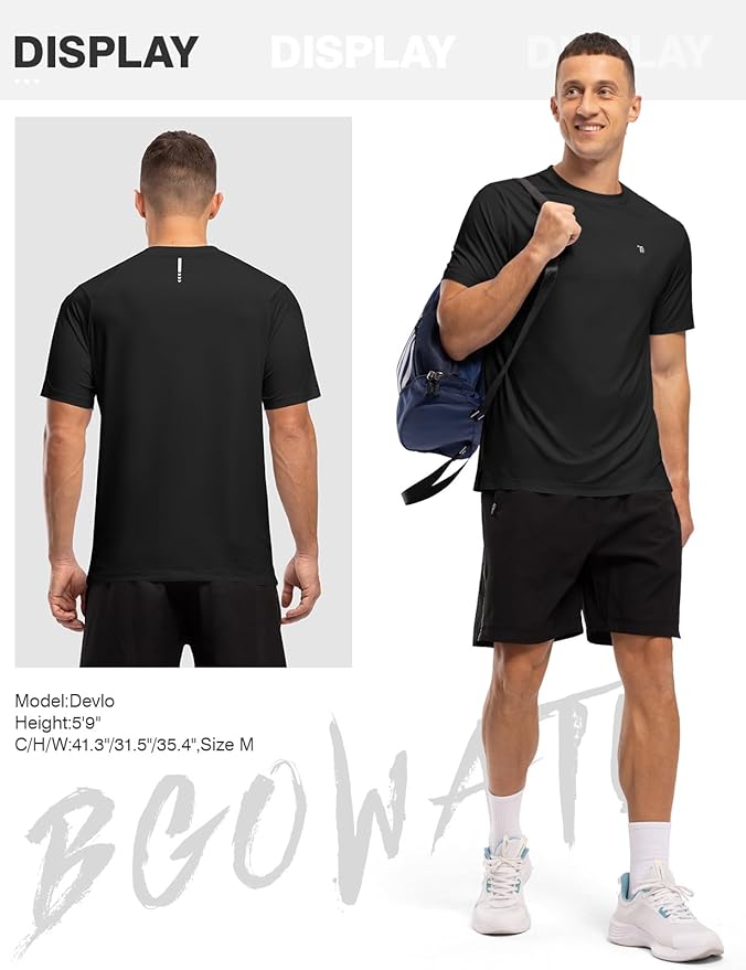 BGOWATU Men's Quick Dry Workout Athletic Shirts Lightweight Tennis Shirts for Men Running Gym Tops