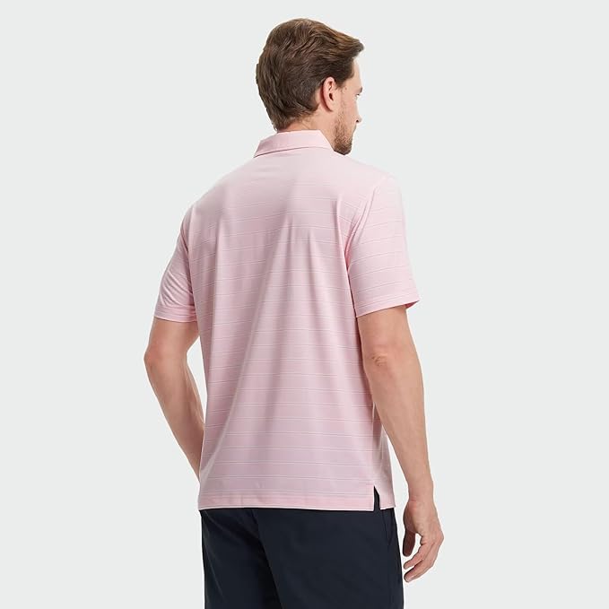 M MAELREG Golf Shirts for Men Moisture Wicking Striped Polo Performance Dry Fit Business Sports Mens Polo Shirts Short Sleeve