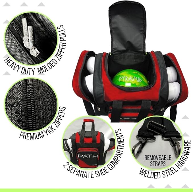 Pyramid Path Pro Deluxe Single Bowling Ball Tote - Holds One Ball, One Pair Shoes Up to Mens 15