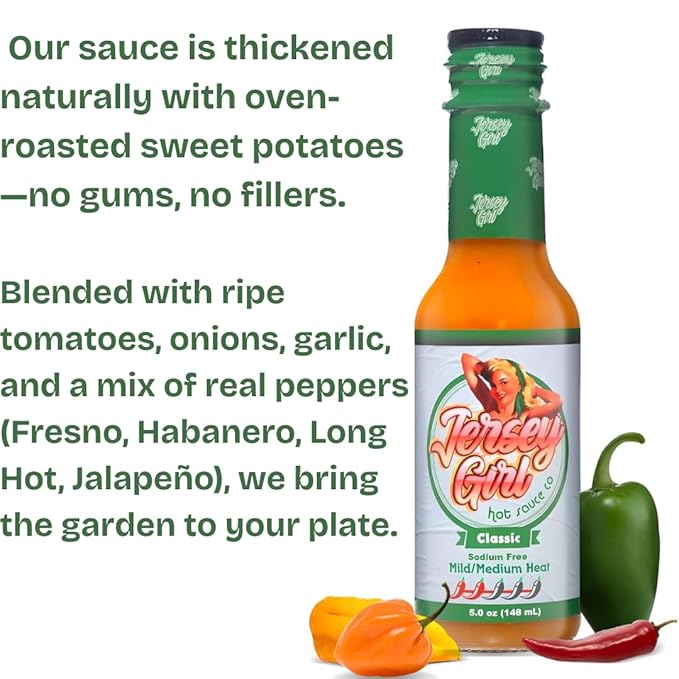 Jersey Girl Habanero Hot Sauce 5oz (Classic) Made with 4 Pepper Varieties (No Added Salt/Sodium Free)
