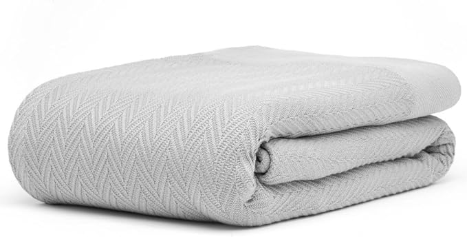 100% Cotton Herringbone Weave Blankets, 108"X90" King,Throw Blanket for Bed,All Season Cotton Blanket, Cozy Blanket,Throws Bed Blanket, Throw Blanket for Couch,Modern Home Decor -Light Grey