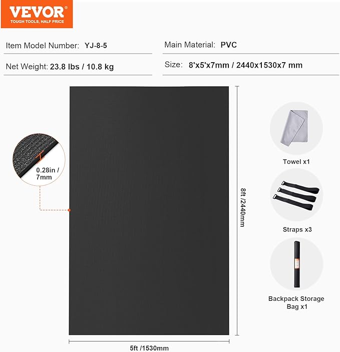 VEVOR Large Exercise Mat, Non Slip High Density Premium Yoga Mat, Exercise Yoga Mat for Men Women, Fitness & Exercise Mat with Bag & Carry Strap, for All Types of Home Yoga, Pilate & Floor Workout