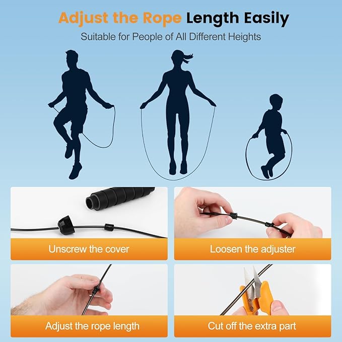 Weighted Jump Rope,Adjustable Tangle-Free Rapid Speed Steel Jumping Rope for Kids,Women and Men,Workout Jump Rope with Foam Handles,Exercise & Slim Body Skipping Rope at Home School Gym