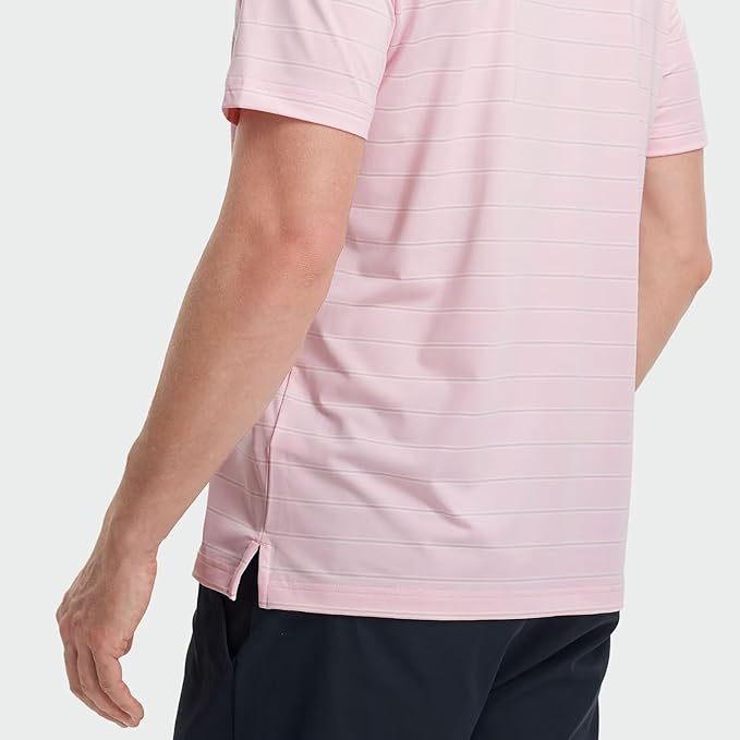 M MAELREG Golf Shirts for Men Moisture Wicking Striped Polo Performance Dry Fit Business Sports Mens Polo Shirts Short Sleeve