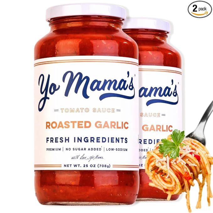 Yo Mama's Foods Keto Roasted Garlic Pasta Sauce - Pack of (2) - Vegan, No Sugar Added, Low Carb, Low Sodium, Gluten Free, Paleo Friendly, and Made with Fresh Non-GMO Tomatoes!