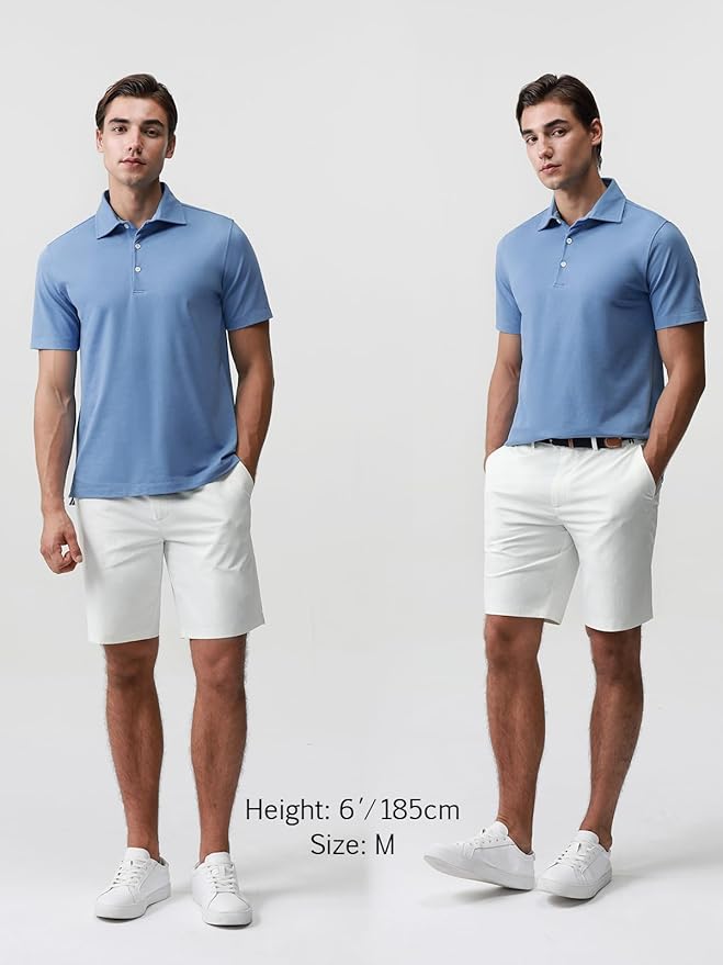 BCI Cotton Blend Pique Polo Shirts for Men Short Sleeve Tops Comfort Split Hem with 3-Color Tape
