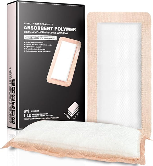 EVERLIT Silicone Super Absorbent Dressing with Border | Sterile Self-Adhesive SAP Bandage Pad for High Absorbency & Reduced Risk of Maceration | Advanced Wound Care for Heavily Exudating Wound 4x8