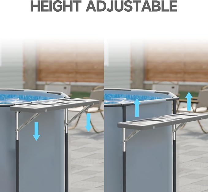Above Ground Pool Bar Table, 2 in1 Poolside Drink Holder with 5 Cup Holders, Must Have Swimming Pool Accessories for Adults, Portable Swim Up Bar, 47×11in