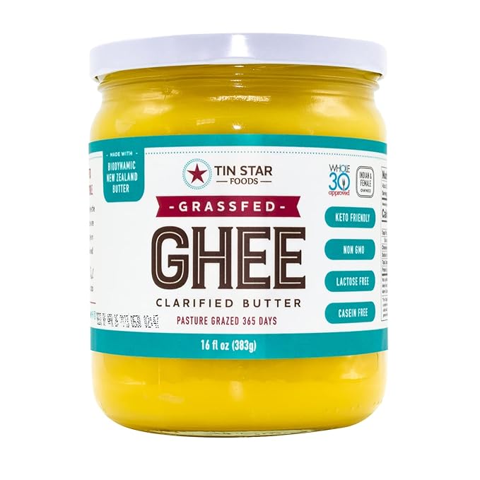 Tin Star Foods - 16 oz Certified Grassfed Traditional Desi Ghee GLASS JAR. Made in kettles and hand filtered in Dallas Texas. Indian owned brand