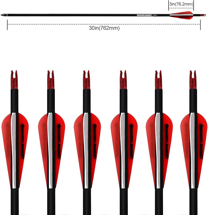 30Inch Carbon Hunting Arrow Targeting Practice Arrows with Removable Tips and Adjustable Nocks for Compound & Recurve Bow (Pack of 12)