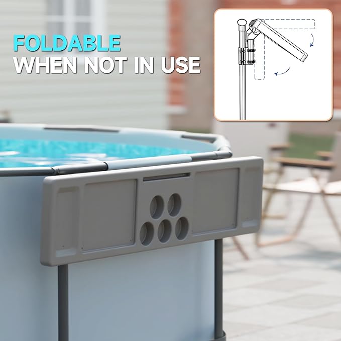 Above Ground Pool Bar Table, 2 in1 Poolside Drink Holder with 5 Cup Holders, Must Have Swimming Pool Accessories for Adults, Portable Swim Up Bar, 47×11in