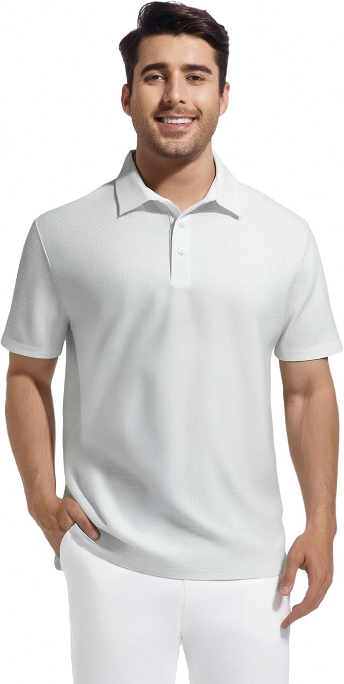 WARHORSEE Golf Polo Shirts for Men Short Sleeve Wrinkle Free 4 Way Stretch Moisture Wicking Performance Collared Tshirts