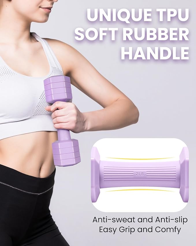 Adjustable Dumbbells Set, 4 in 1 Hand Weights Set for Women Men 10 LB/ 12 LB Dumbbell Pair Each 2lbs 3lbs 4lbs 5lbs Weights Dumbbells Set with TPU Soft Rubber Handle for Home Gym Exercise Fitness