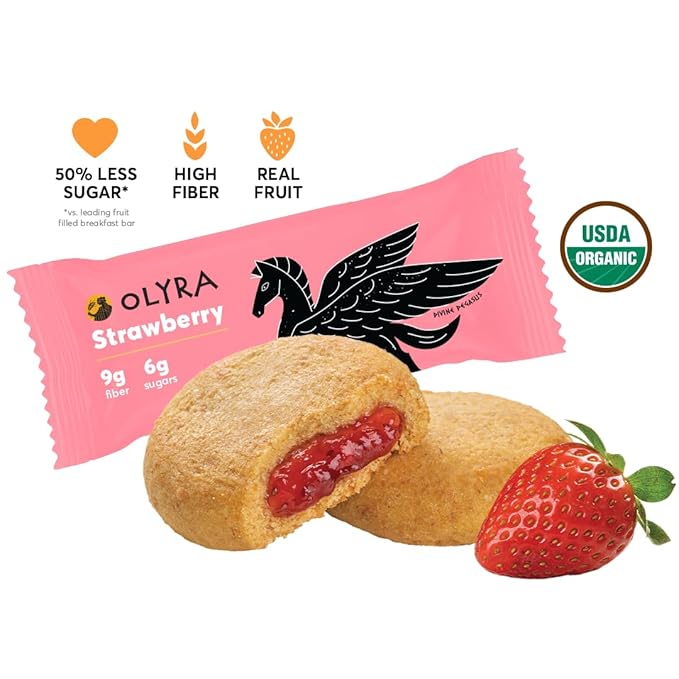 Olyra Strawberry - Organic Soft Baked Breakfast Bars - High Fiber - Healthy Breakfast Snacks with Real Fruit Filling - Healthy Snacks for Adults - Office Snack - School Kids Snack - Pack of 12