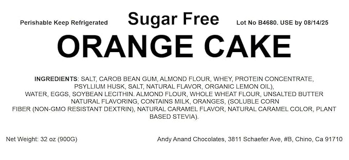 Andy Anand Sugar-Free Orange Glazed Cake, 2 lbs - Fresh, Natural Ingredients, Handcrafted, No Preservatives, Perfect for Diabetics & Health-Conscious Dessert Lovers