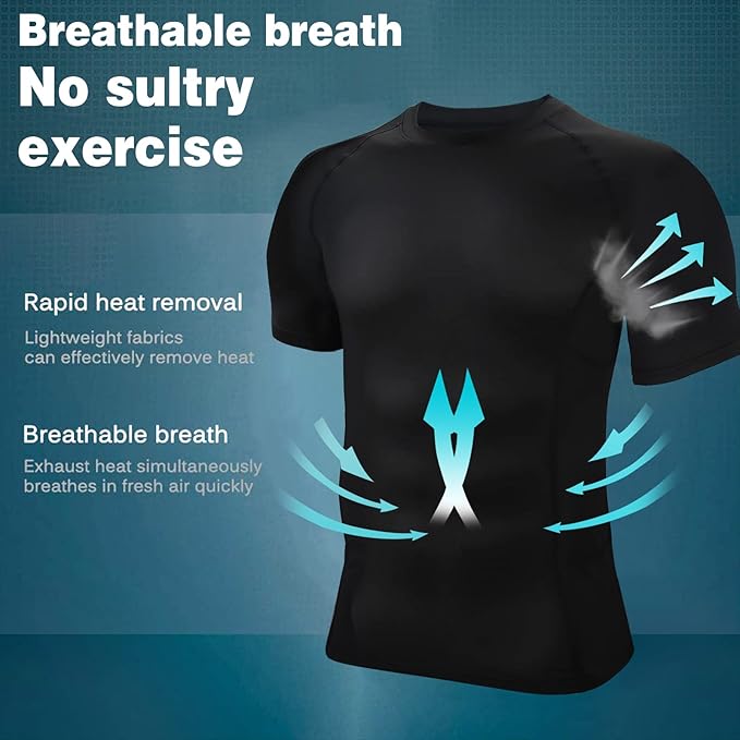 BOOMCOOL Men Short Sleeve Compression Shirts, Sports Baselayer T-Shirts Tops, Athletic Workout Shirt 3 Pack
