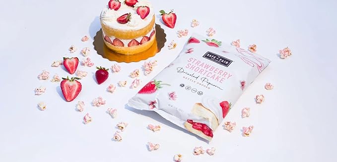 Safe + Fair Plant-Based Gourmet Strawberry Flavored Popcorn - Strawberry Shortcake Drizzled Kettle Corn Popcorn - Non-GMO + Gluten-Free Snacks 5.5oz,6 Pack