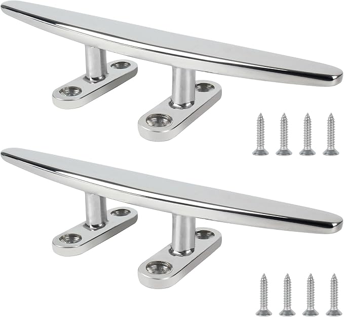 ORLANG 316 Stainless Steel Boat Cleats 5 Inch/6 Inch/8 Inch (3 Size), Open Base Dock Cleats with Fasteners, Boat Dock Cleat Rope Cleat for Boat Docks, Decks or Nautical Decor (4 Pack)