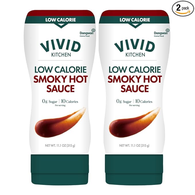 VIVID KITCHEN Low-Calorie Smoky Hot Sauce - 2 Pack - Zero Sugar, 10 Cal/Serving - Allulose Sweetened, No Preservatives or MSG - Easy Squeeze Bottle - Sauce for Tacos & Grilled Meats