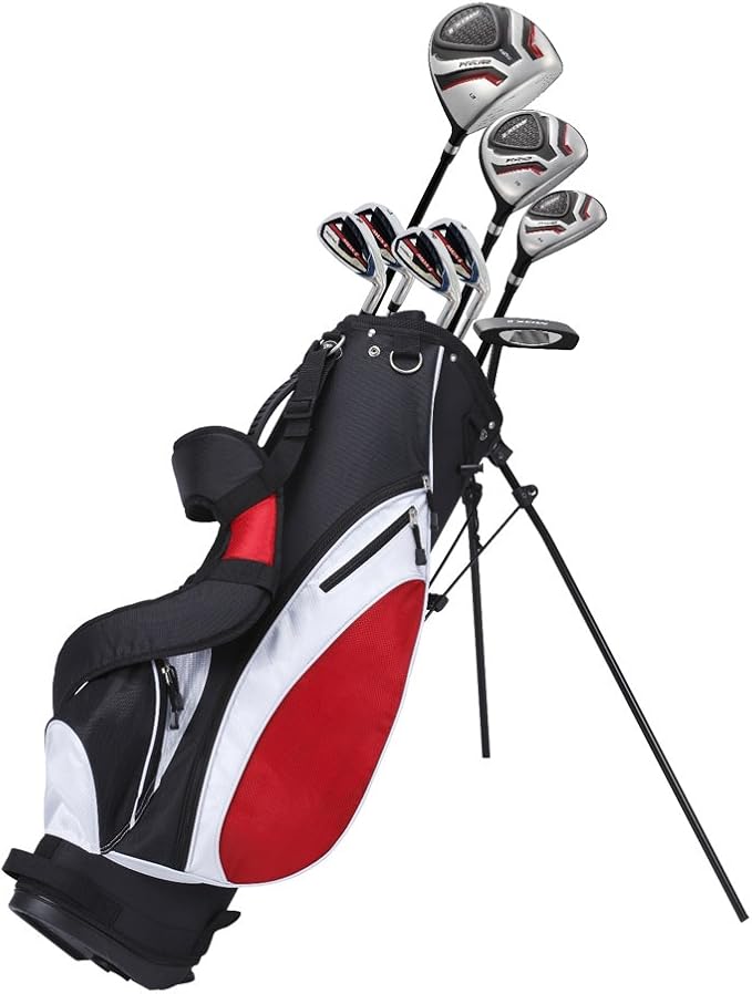 Precise Teen Golf Club Set for Ages 13-16 - Right/Left Hand Youth Golf Clubs with Titanium Driver, Stainless Steel Hybrid, 7-PW Irons, Putter, Stand Bag & 3 Headcovers - Graphite/Steel Shafts