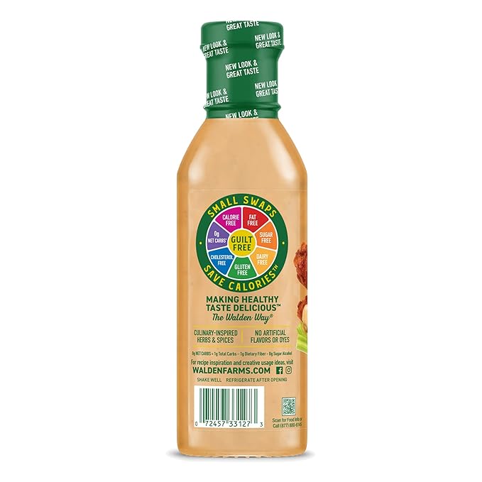 Walden Farms Buffalo Ranch Dressing & Dip – Calorie-Free, Gluten-Free, Low Carb, Keto-Friendly, Sugar-Free, Fat-Free, Dairy-Free Spicy Buffalo Ranch Flavor – 2-Pack, 12 oz Bottles