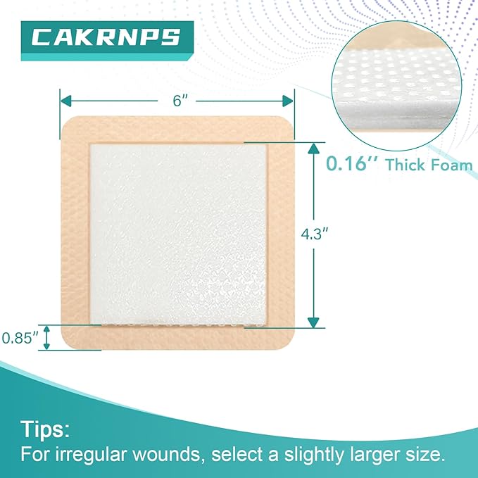 Silicone Foam Dressing 6“ x 6”, Waterproof Silicone Bandages for Wounds, 5-Layer Wound Pads with Adhesive Border for Pressure Ulcers, Painless Removal, Wound Care Pads for Bed Sore,10 Packed