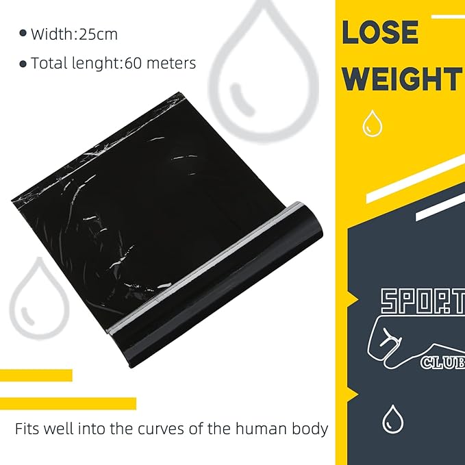 60 Meters Black Osmotic Plastic Body Wrap, Workout and Sweat Enhancer Stomach Wrap Body Wrap Film Applicator Power Wrap(3 Rolls)