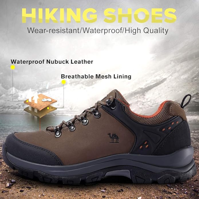 CAMEL CROWN Hiking Shoes Men Trekking Shoe Low Top Outdoor Walking Waterproof Leather Trail Sneakers