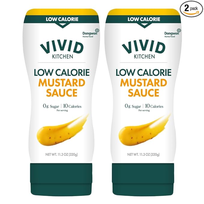 VIVID KITCHEN Low-Calorie Mustard Sauce - 2 Pack - Low Sugar, 10 Cal/Serving - Allulose Sweetened, No Preservatives or MSG - Easy Squeeze Bottle - Healthy, Flavorful Mustard for Sandwiches, Dressings, Marinades & More