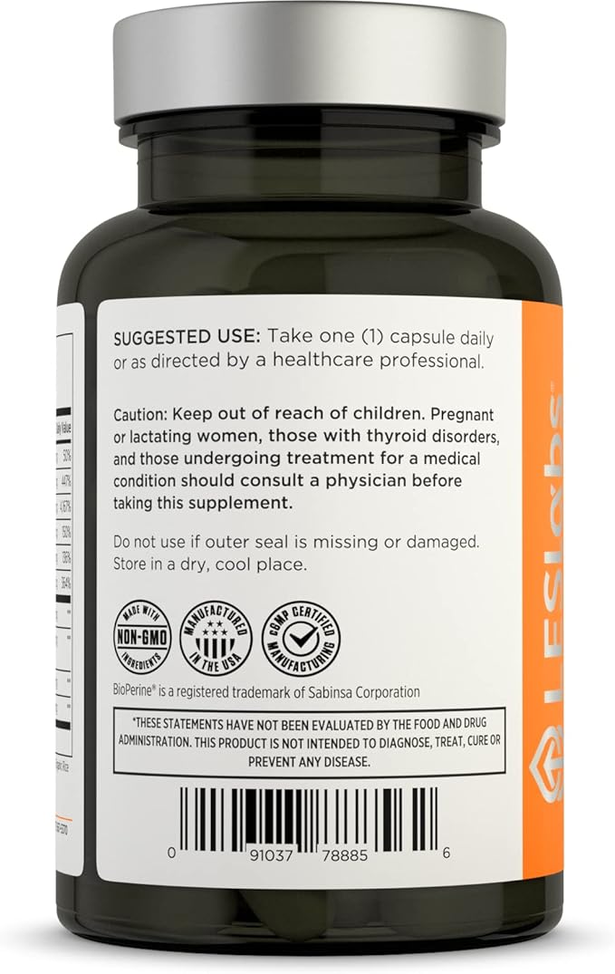 LES Labs Thyroid Support – Metabolic Health, Thyroid Hormone Production, Energy & Focus – Iodine, L-Tyrosine, Ashwagandha, Selenium & Turmeric – Non-GMO Supplement – 60 Capsules