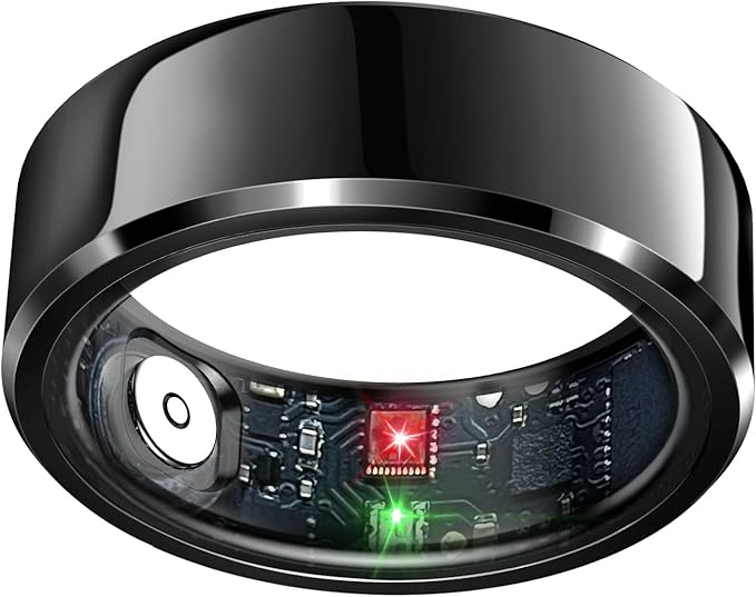 Smart Ring Health Tracker, Sleep Tracker Ring with Heart Rate, Waterproof Fitness Ring for Activity Monitoring/Steps/Distance/Calories, Air Gestures, Up to 7-Day Battery, for iOS Android (Black,#10)
