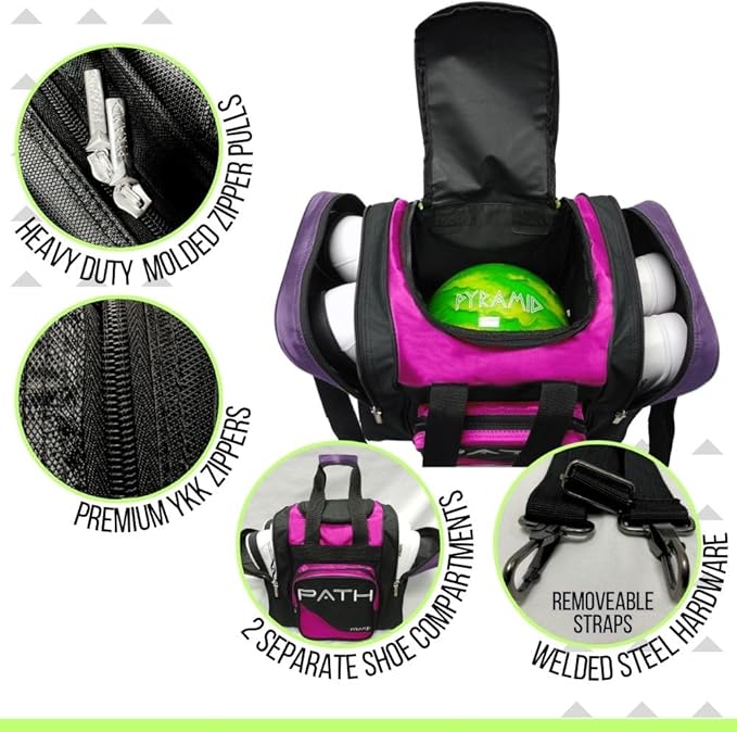 Pyramid Path Pro Deluxe Single Bowling Ball Tote - Holds One Ball, One Pair Shoes Up to Mens 15