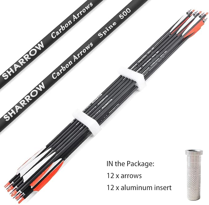 ZSHJGJR 30 Inch Archery Carbon Arrows Hunting Arrows with 4” Turkey Feather Target Practice Arrows Spine 500 for Compound & Recurve &Traditional Bow 6/12pcs