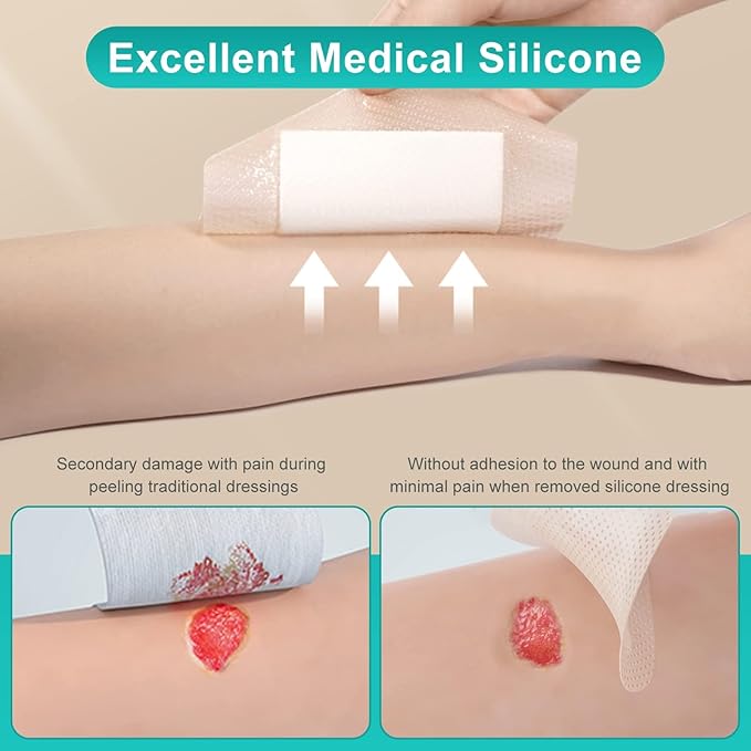 Dimora Silicone Foam Dressing with Border Adhesive 3"x3" Waterproof Wound Dressing First Aid Bandage for Wound Care 10 Pack