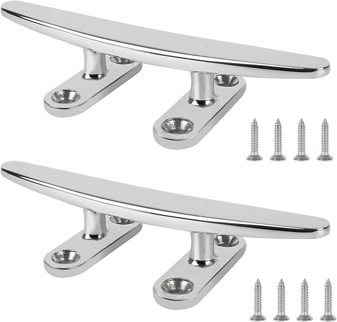 ORLANG 316 Stainless Steel Boat Cleats 5 Inch/6 Inch/8 Inch (3 Size), Open Base Dock Cleats with Fasteners, Boat Dock Cleat Rope Cleat for Boat Docks, Decks or Nautical Decor (4 Pack)