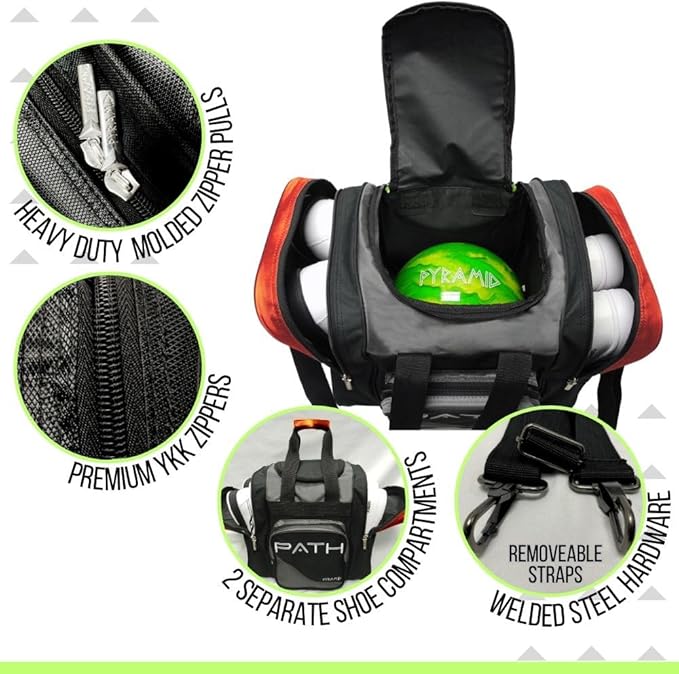 Pyramid Path Pro Deluxe Single Bowling Ball Tote - Holds One Ball, One Pair Shoes Up to Mens 15