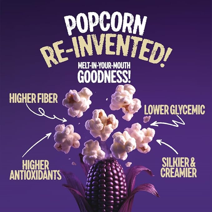Purplesful Purple Corn Popcorn, Silkier, Creamier & Healthy Popcorn, Vegan-Friendly, Non-GMO, Flavorful Popped Corn Gourmet Snack, Sea Salt, Big Bulk Pack - 4.8 Oz Per Pack (Pack of 3)