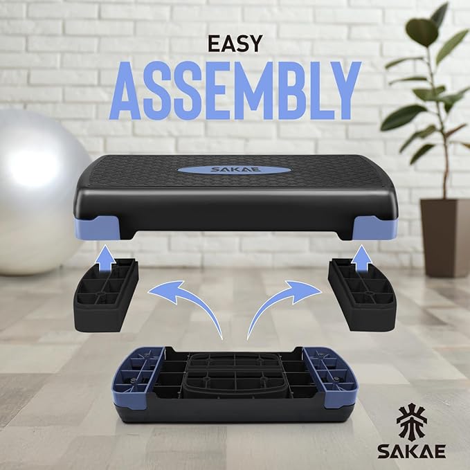 Adjustable Height Aerobic Stepper Set, Multiple Bundle Options with Dumbbells, Kettlebell, Waist Trimmer, Ankle Weights or Weighted Vest, Workout Exercise Step Platform w/Level Risers, 4 Colors