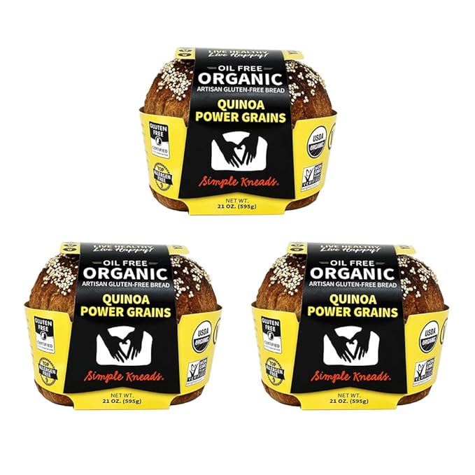 Simple Kneads Gluten-Free Quinoa Power Grains Bread 3 Pack – Organic, Top 9 Allergen-Free, Artisan-Style Loaves-Oil Free