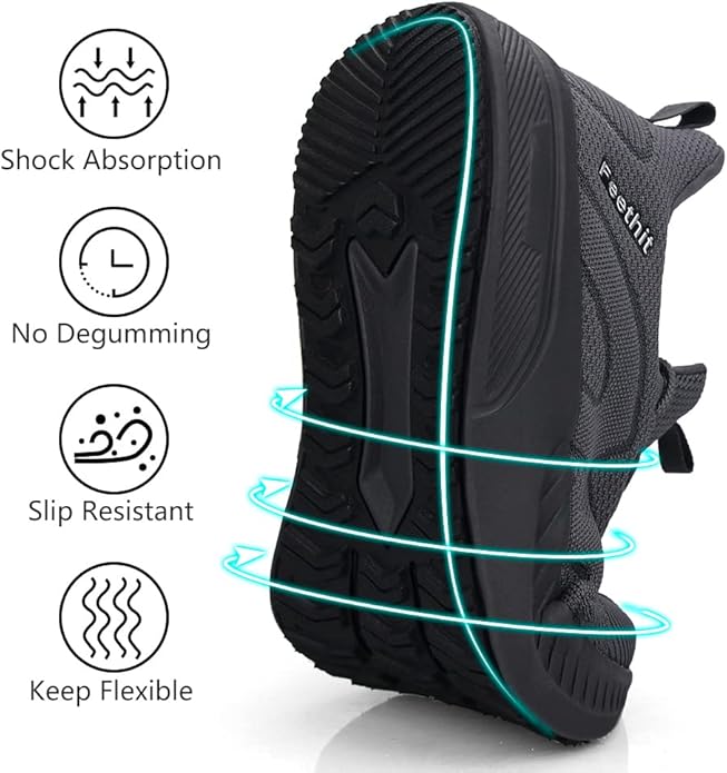 Feethit Mens Non Slip Walking Sneakers Lightweight Breathable Slip on Running Shoes Athletic Gym Tennis Shoes for Men