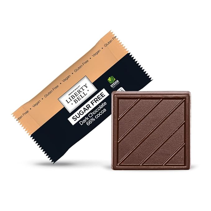 Zero Sugar Dark Chocolate Squares 66% Cocoa, Vegan, Gluten-Free, Stevia Sweetened Candy Bars, 45 Count