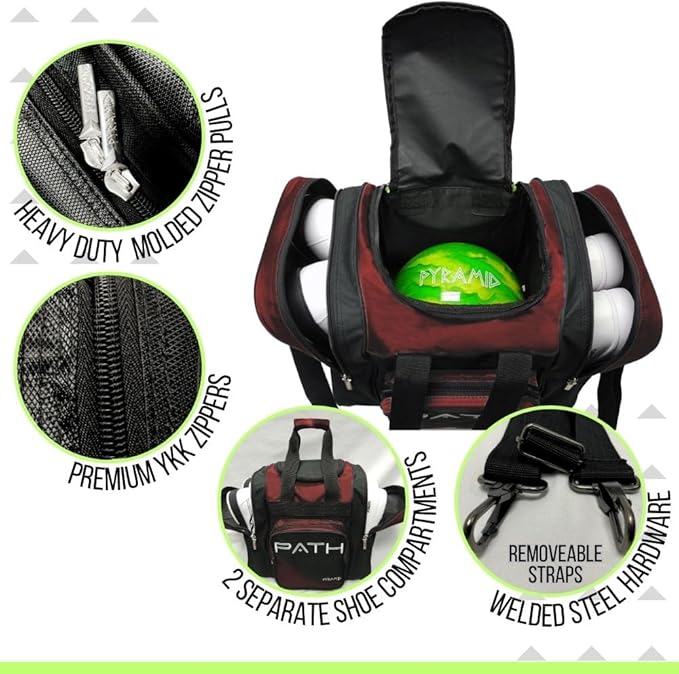 Pyramid Path Pro Deluxe Single Bowling Ball Tote - Holds One Ball, One Pair Shoes Up to Mens 15