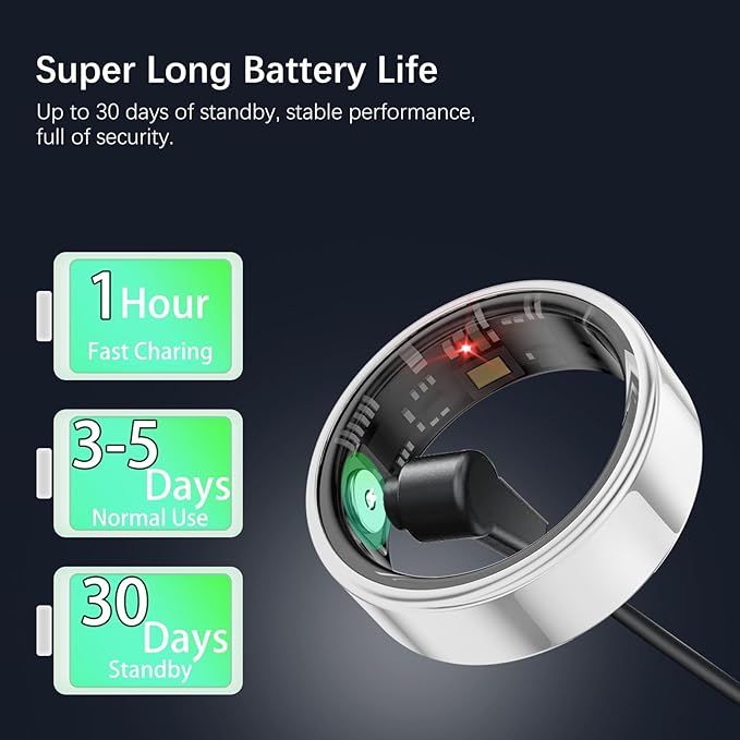 Smart Health Rings for Women Men, Fitness Tracker with Heart Rate, Blood Oxygen, HRV, Sleep Tracker, Step Tracker, No Subscription Fee, IP68 Waterproof Smart Ring for iphone & Android (Silver 13#)