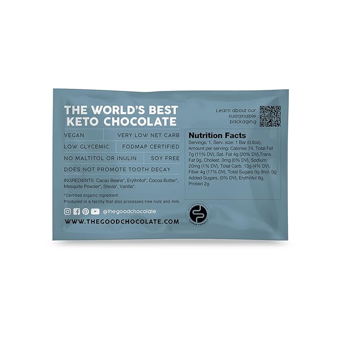 THE GOOD CHOCOLATE - Mini Signature Dark Chocolate Bars with Zero Sugar & Lower Net Carb - Keto Chocolate Bar Offers Lower Calorie Chocolate Candy - All Natural Non-GMO (Pack of 10)