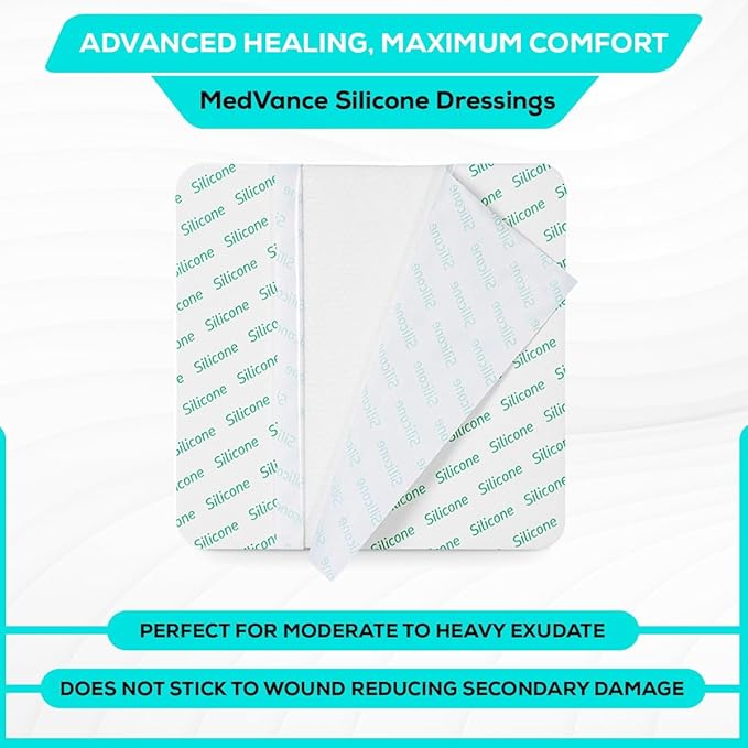 MedVance TM Silicone - Silicone Adhesive Foam Absorbent Dressing, 8"x8", Box of 5 dressings